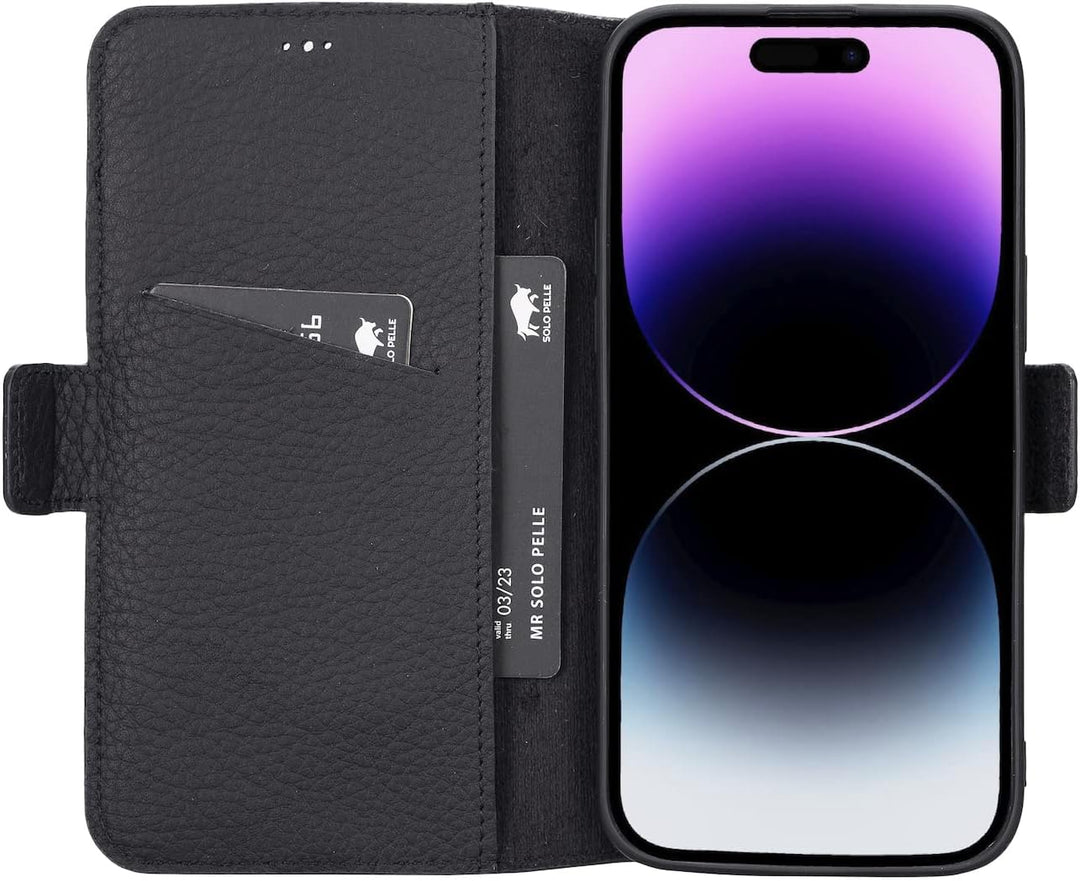 Solo Pelle aufklappbare Lederhülle kompatibel für iPhone 14 Pro Max in 6.7 Zoll inkl. 1 Kartenfach f