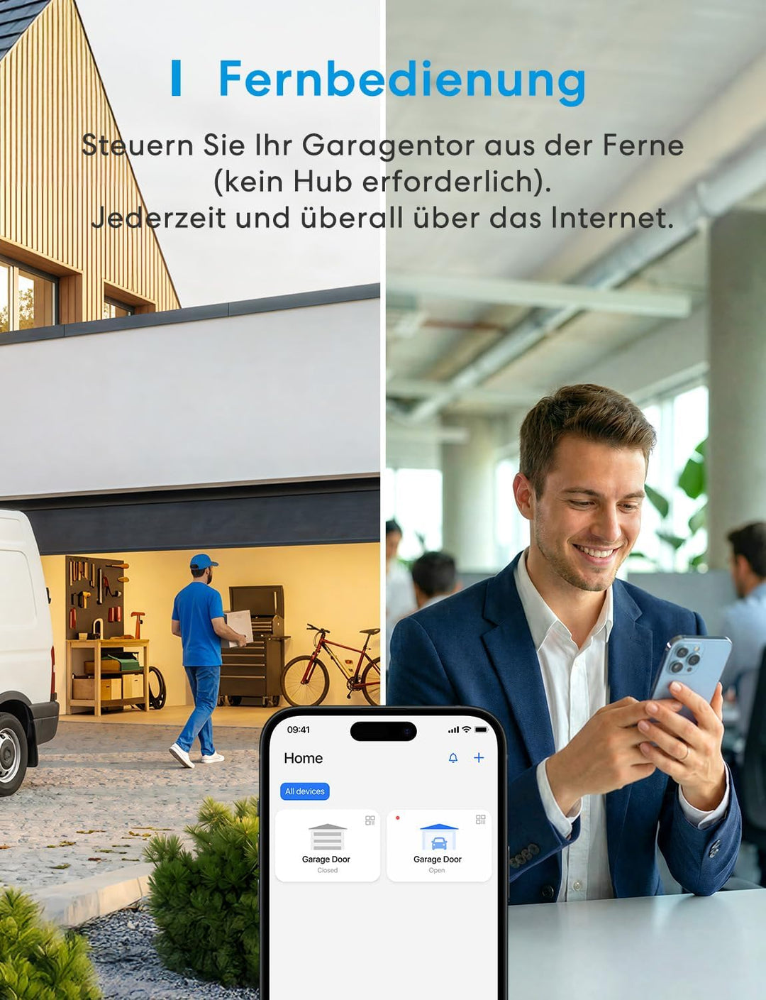 Meross Smart WLAN Garagentoröffner funktioniert mit Apple HomeKit, APP-Steuerung, Kompatibel mit Ale