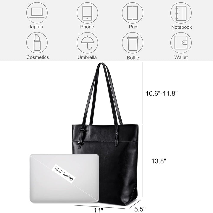 S-ZONE Damen Echtleder Tasche Shopper Gross Tote Handtasche Henkeltasche (A-schwarz), Schwarz