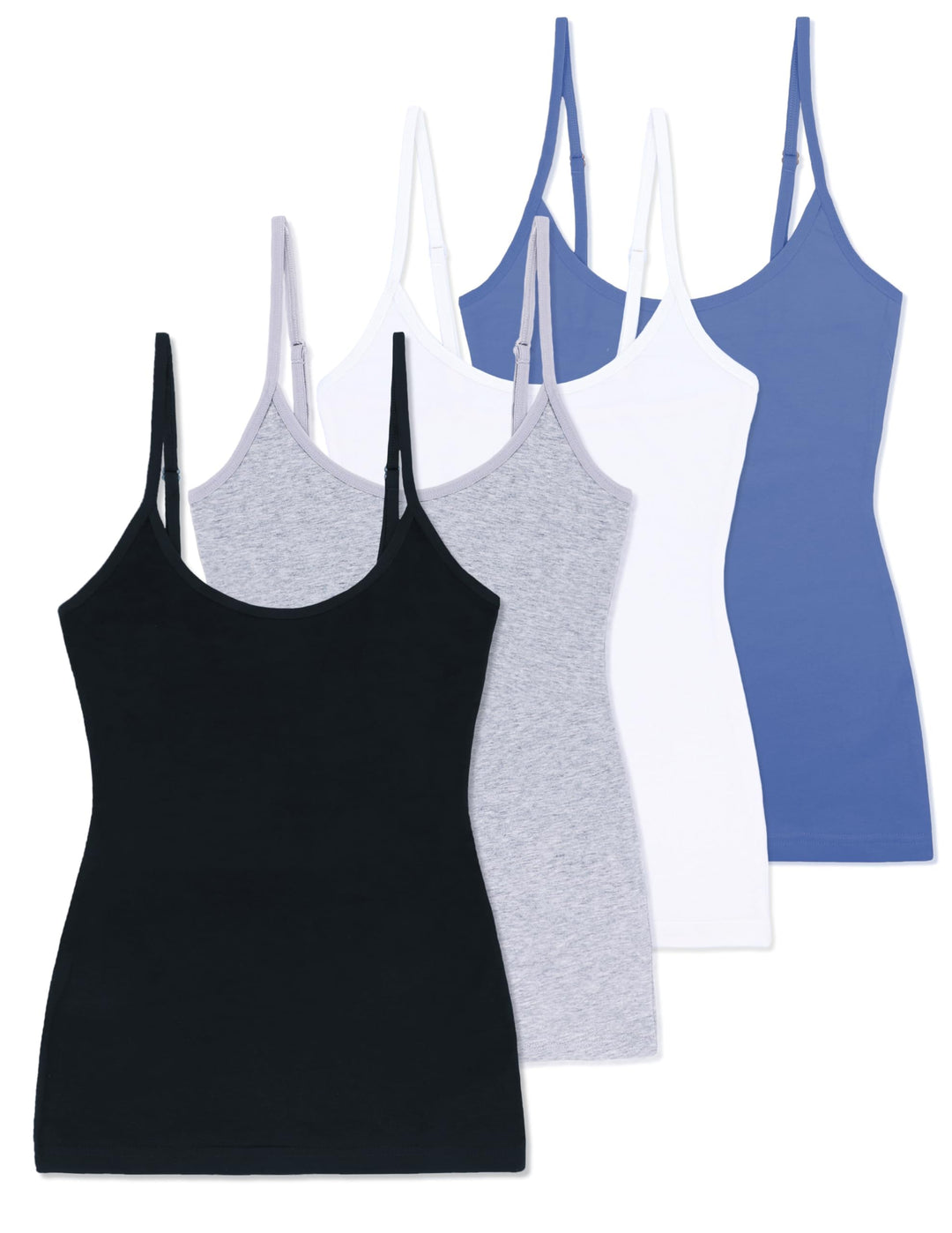 Comfneat Damen 4-Pack Spaghetti Tops Slim-Fit Verstellbare Träger Camisole Baumwolle Elasthan Unterh
