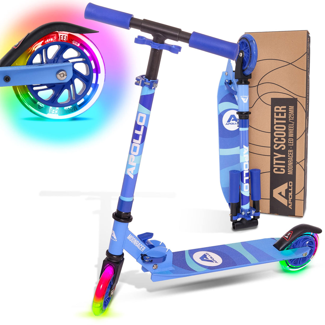 Apollo Scooter LED - Moonracer City Scooter mit Federung, Roller klappbar Tretroller Kinder ab 4 Jah