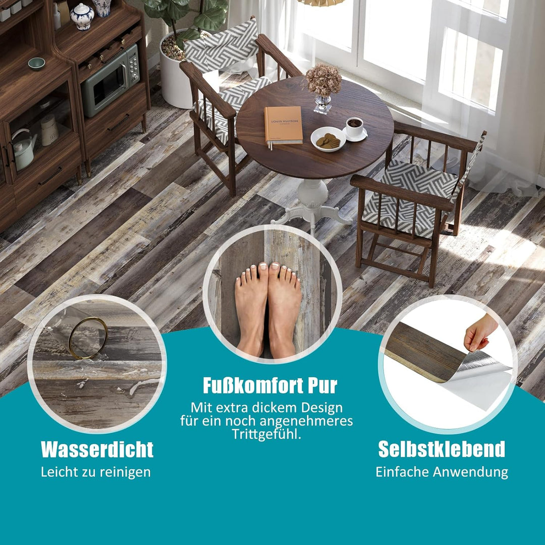 Oxdigi PVC Bodenbelag Selbstklebende 1.6m², Verdickt Holzoptik Vinylboden Bodenfliesen für Eingangst