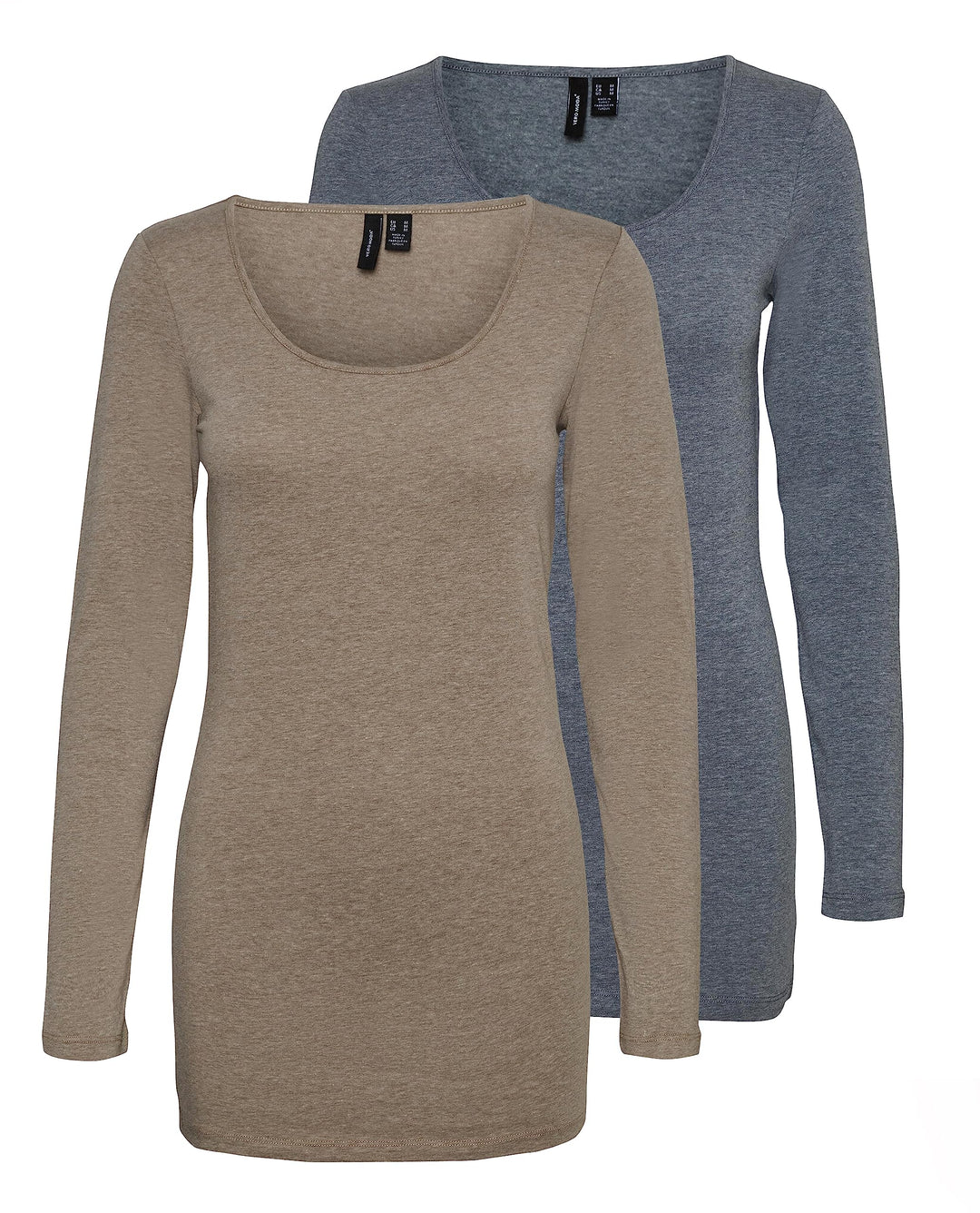 VERO MODA Female Top VMMAXI 2-Pack T-Shirt S Blau/Braun (1x Ombre Blue Melange/ 1x Walnut Melange),