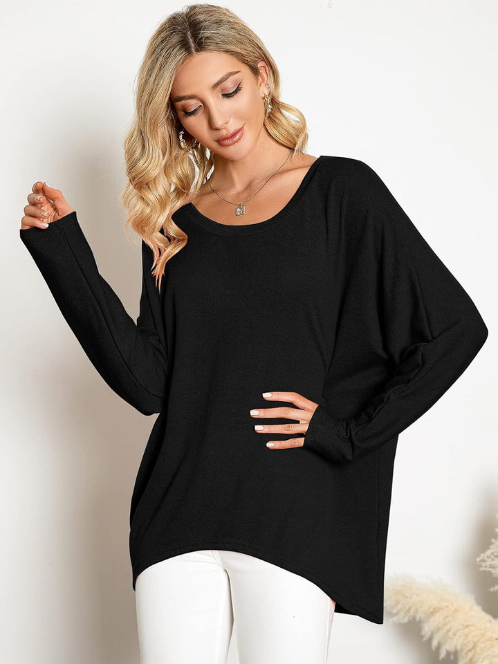 ZANZEA Damen Lose Asymmetrisch Jumper Sweatshirt Pullover Bluse Oberteile Oversize Tops S Schwarz, S