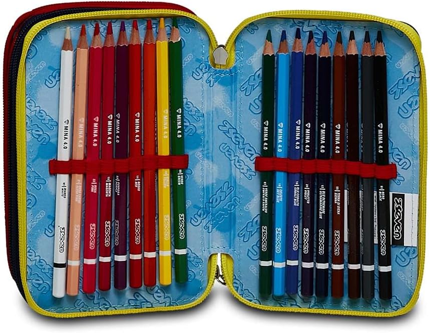Seven Federmäppchen, Mäppchen, mehrfarbig, Federtasche für Schreibwaren, Etui komplett mit Bleistift
