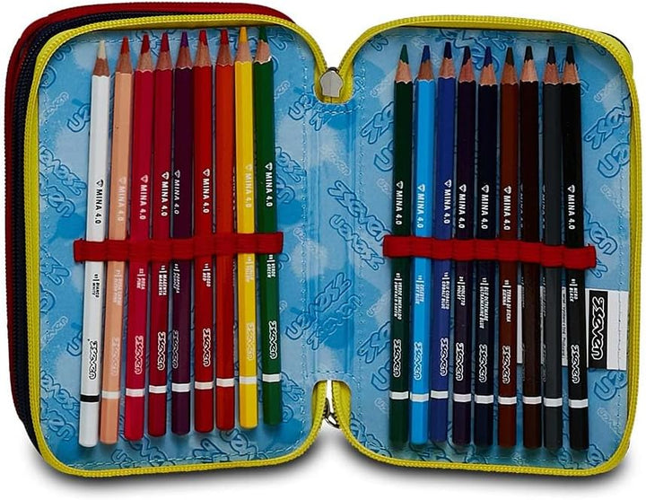 Seven Federmäppchen, Mäppchen, mehrfarbig, Federtasche für Schreibwaren, Etui komplett mit Bleistift