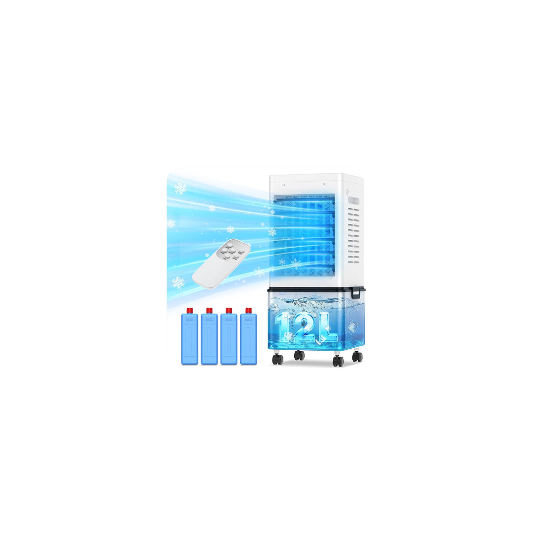 Klimaanlage Mobil 45W, 3-seitiger Klimaanlage Ohne Abluftschlauch, 6 Modi, 12L Abnehmbarem Tank, 60/