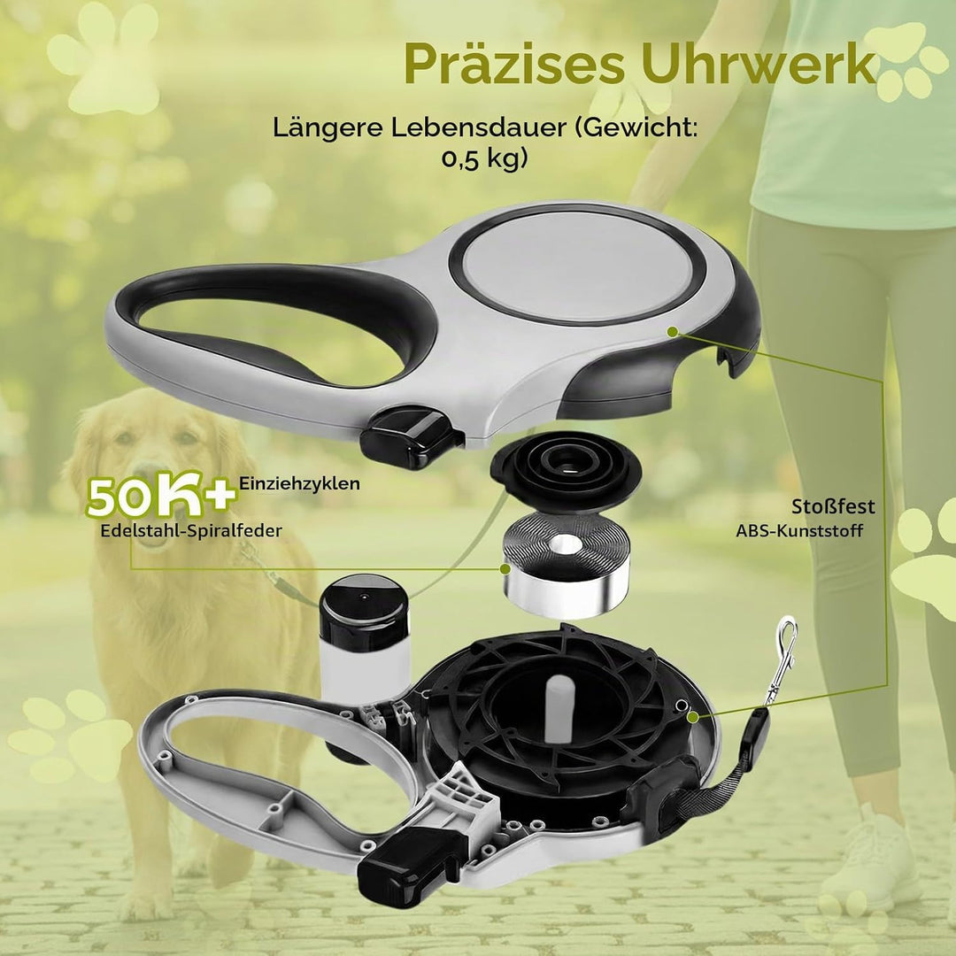 Hundeleine 8m, Robuste Rollleine für Hunde bis 50kg/110lbs, Flexileine mit Bequemen Griff &amp; Kotbeute