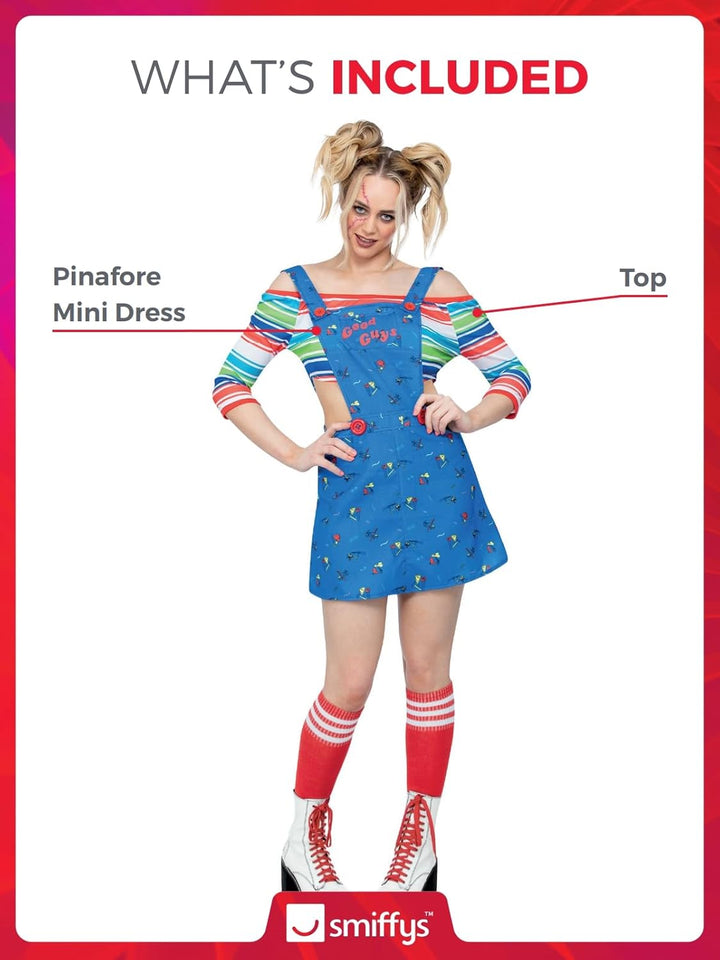 Smiffys Offiziell lizenziertes Chucky-Kostüm, Damen, mehrfarbig Small (UK 8-10), Small (UK 8-10)