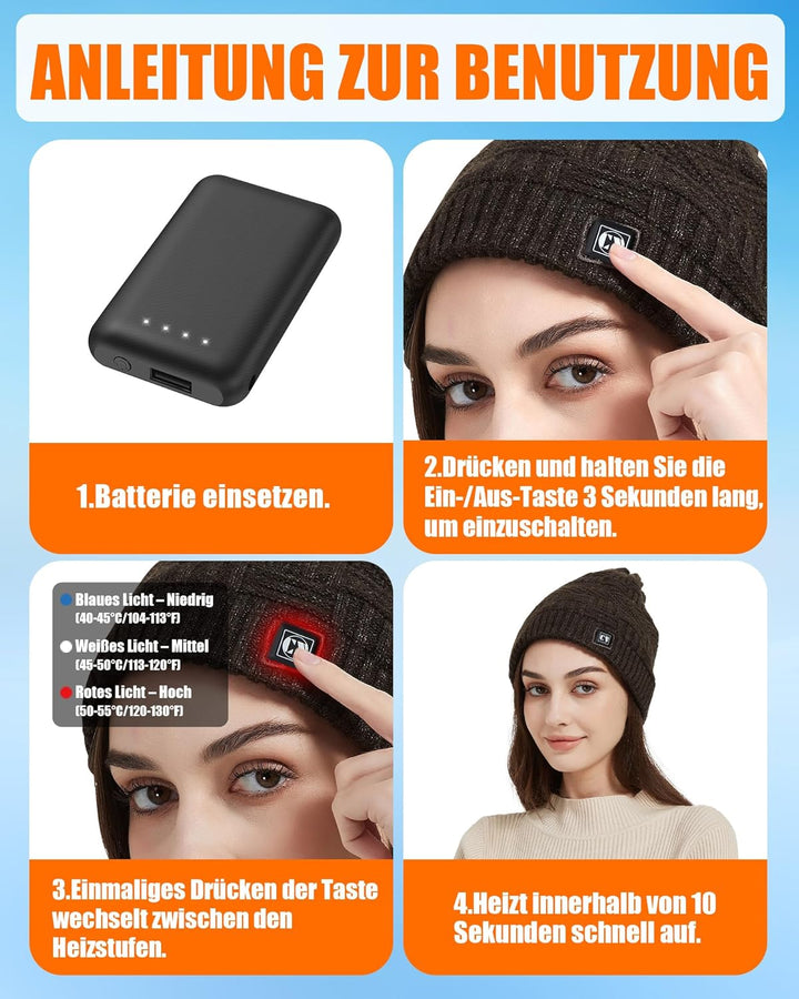 Beheizbare Mütze - Nackenwärmer Beheizbarer Schal & Beheizte Mütze für Männer und Frauen mit 4000mAh