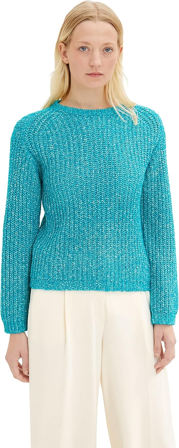 TOM TAILOR Damen Basic Pullover XXL 30561 - Teal Blue Melange, XXL 30561 - Teal Blue Melange
