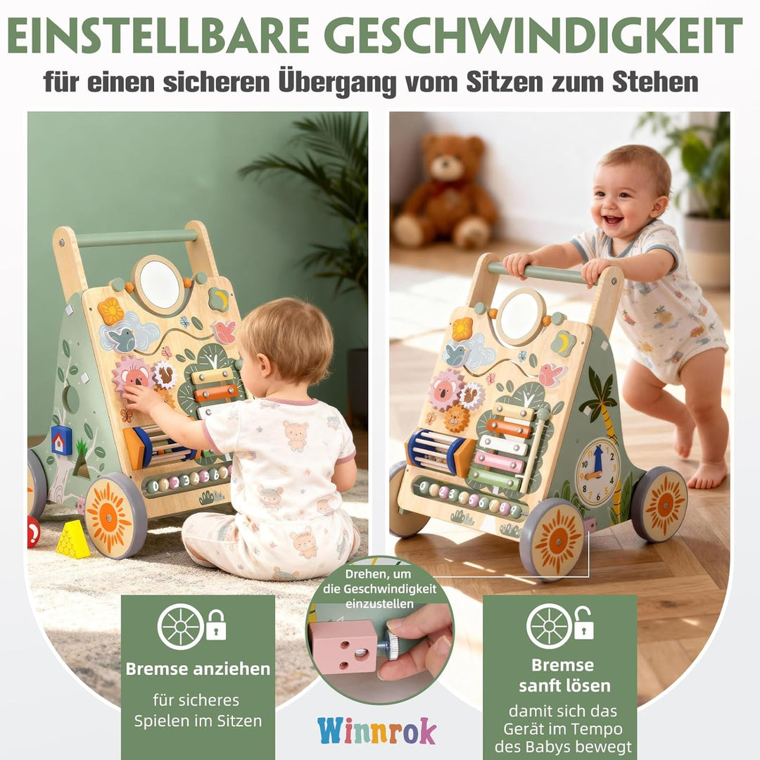 Baby Lauflernwagen Holz, Baby Lauflernhilfe Höhen- und Geschwindigkeitsverstellbar, Montessori Spiel