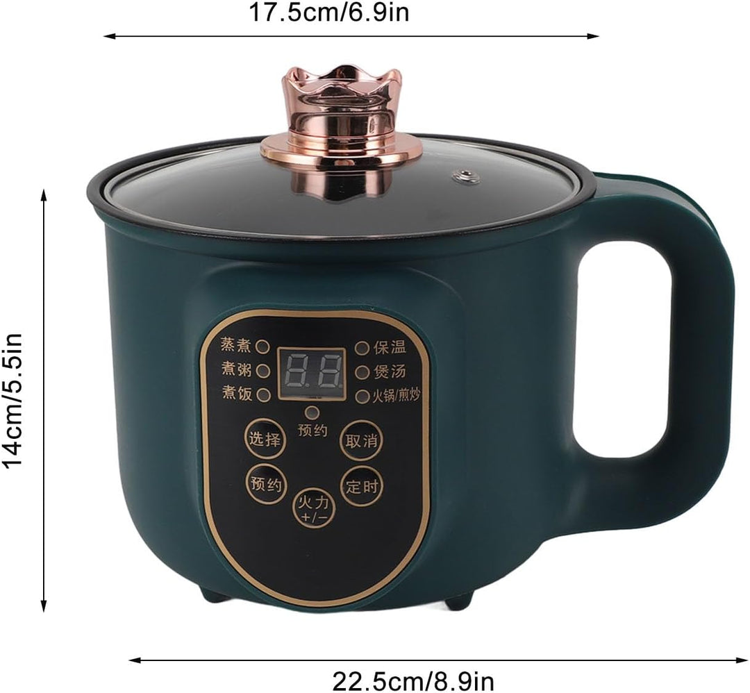 Elektrischer Hot Pot, Tragbarer Kochtopf 1,8 L, 600 W, Nudel-Ramen-Topf mit Timer-Funktion für Zuhau