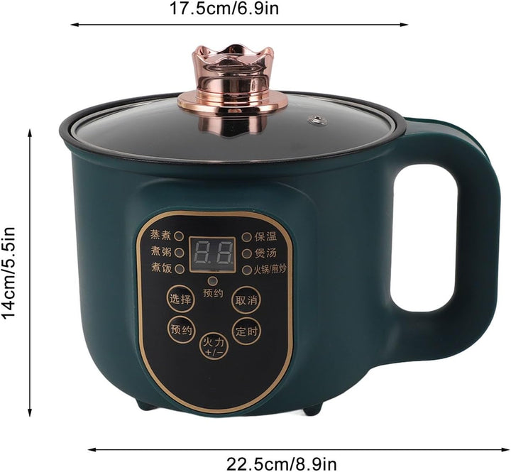 Elektrischer Hot Pot, Tragbarer Kochtopf 1,8 L, 600 W, Nudel-Ramen-Topf mit Timer-Funktion für Zuhau