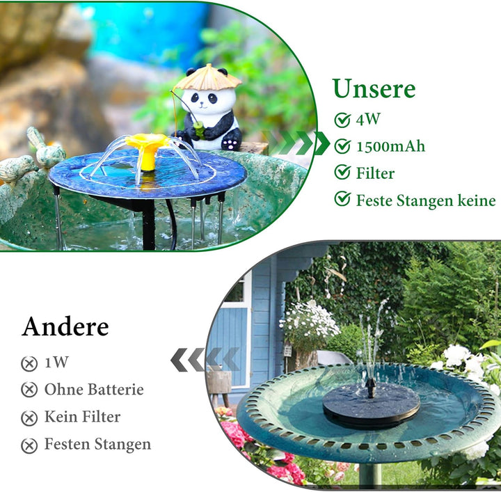 AISITIN Solar Springbrunnen für Aussen mit 1500 mAh Akku, 4W Solarbrunnen für Draussen mit 3 Halteru