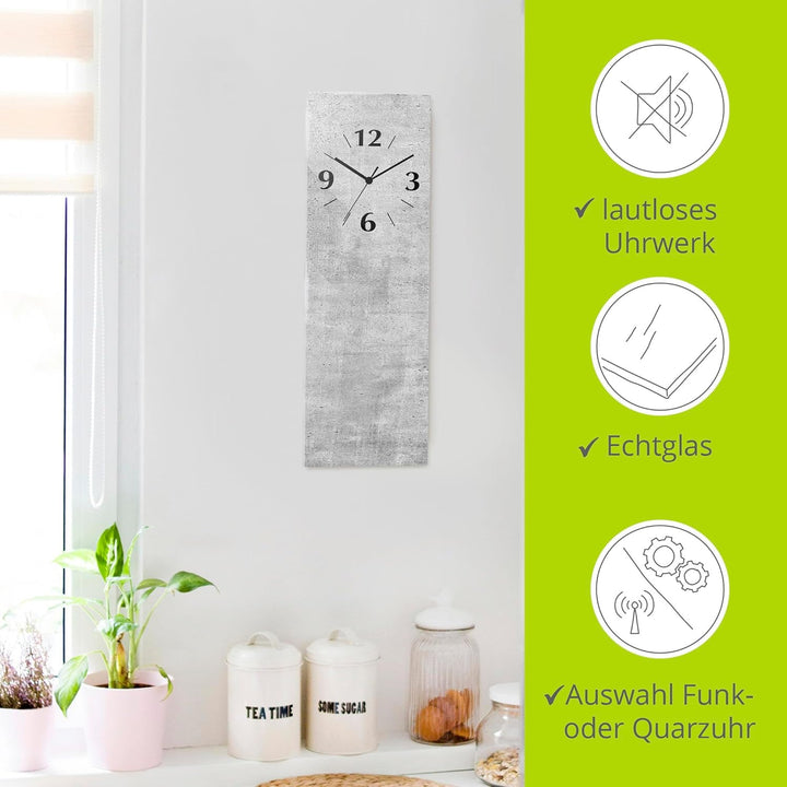 ARTLAND Wanddeko Wanduhr ohne Tickgeräusche aus Glas Quarzuhr 20x60 cm Rechteckig Lautlos 20x60 cm G