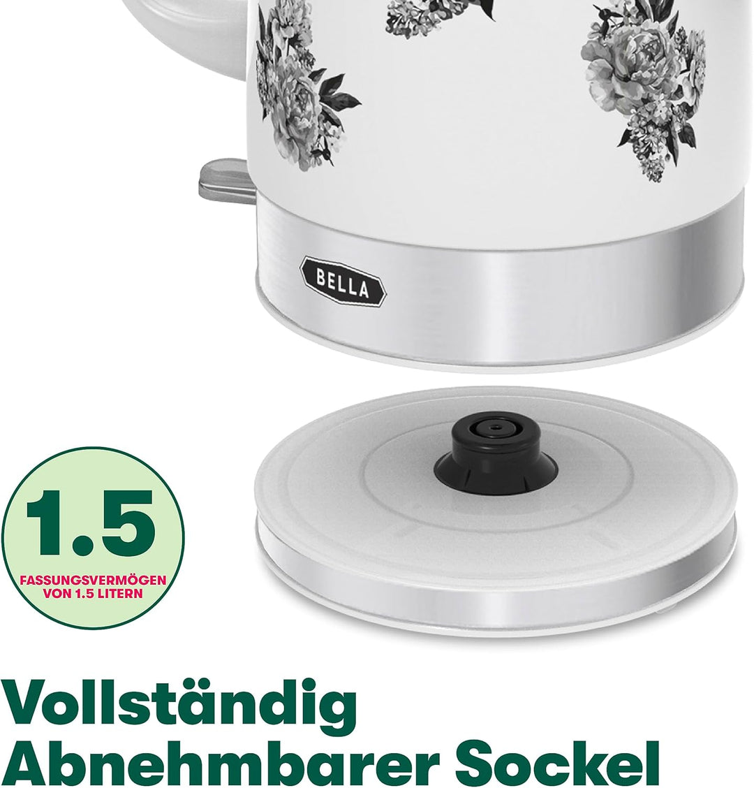 BELLA 1.5L Electric Ceramic Kettle - Black Floral Schwarz Floral, Schwarz Floral