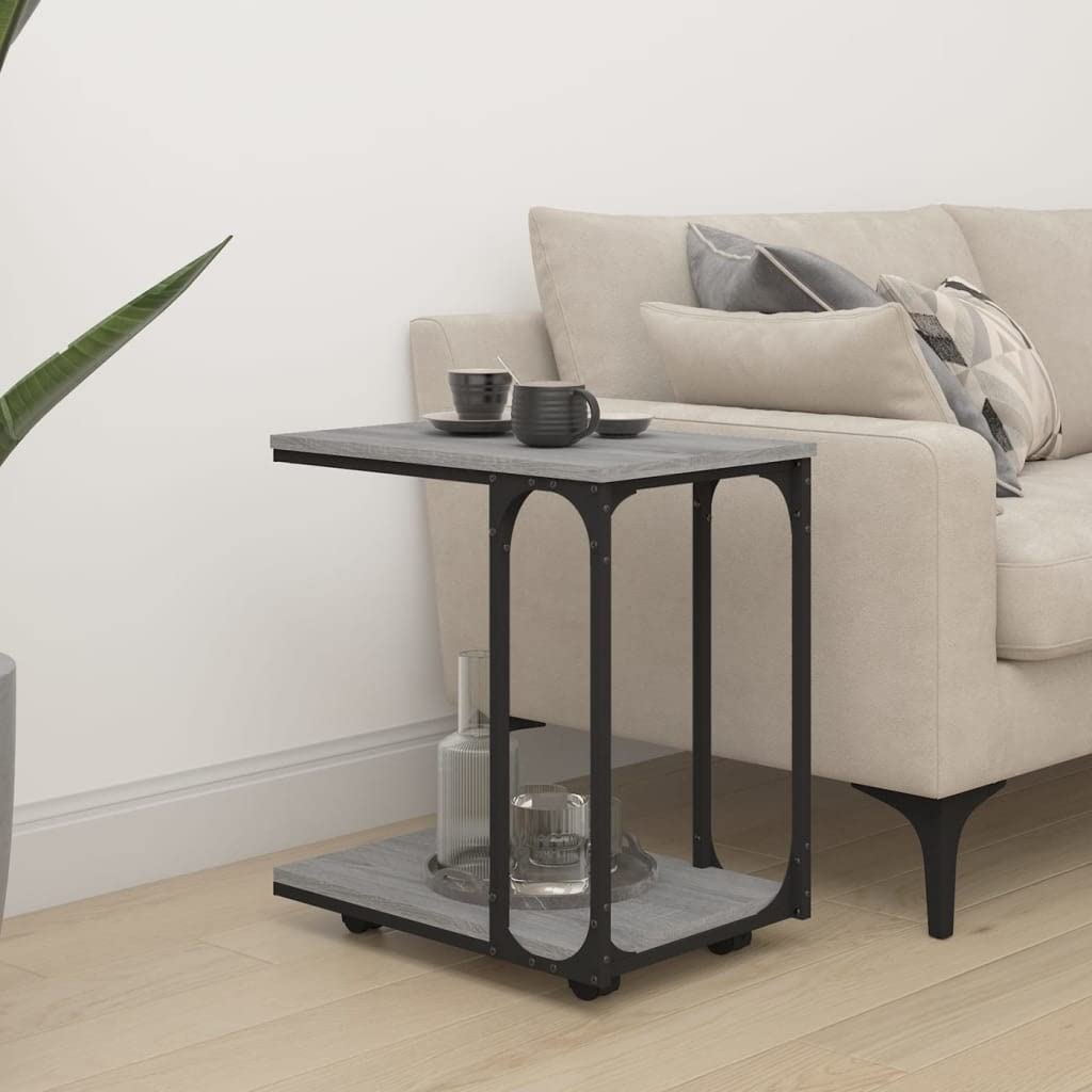 FIRBNUS Beistelltisch mit Rollen Grau Sonoma 50x35x55,5cm Holzwerkstoff Beistelltisch C Form Beistel