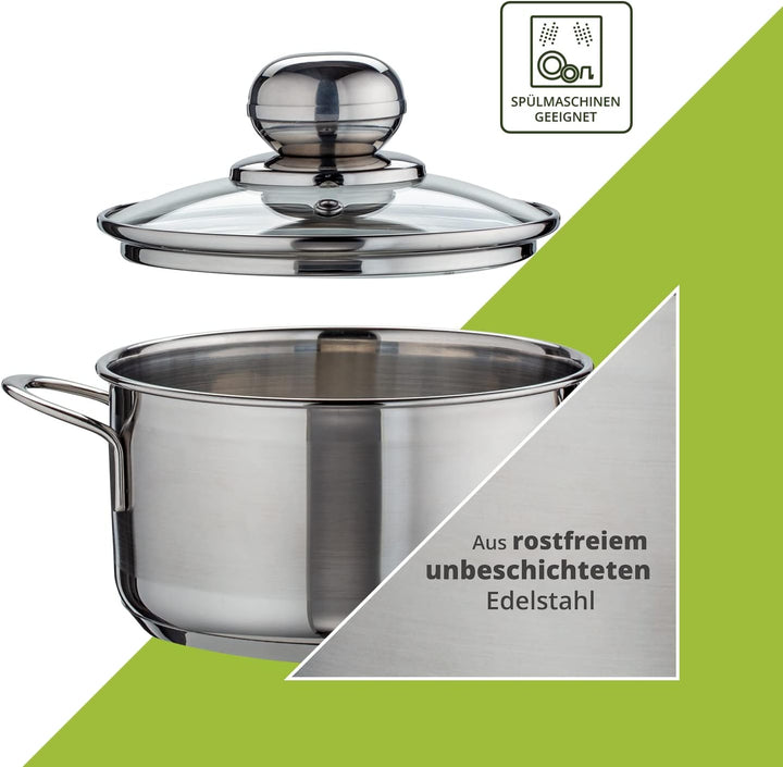 Level One Topf Edelstahl 14 cm Kochtopf Induktion 1,2 Liter, Mini Fleischtopf & Bratentopf mit Glasd