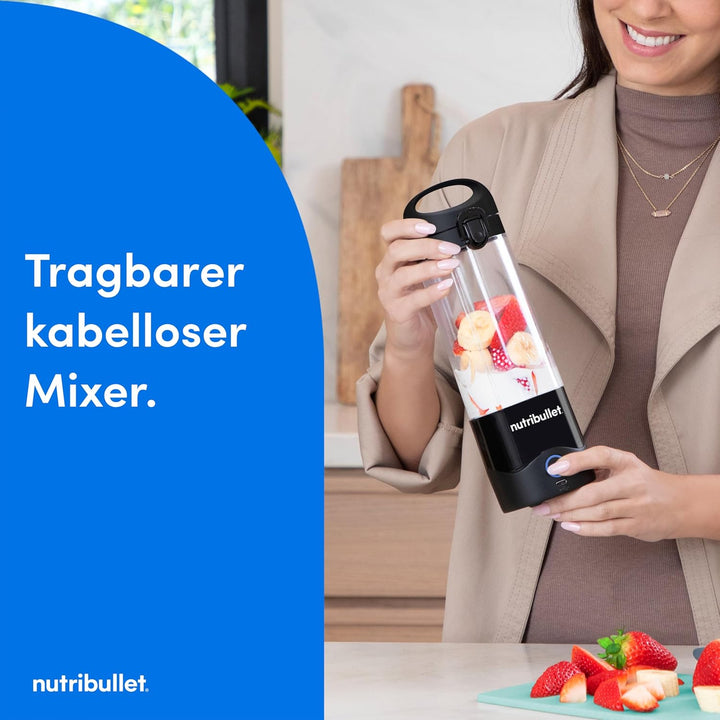 nutribullet Portable Mixer, 475ml BPA-freies Tritan Becher, Mini-Mixer mit 4-Punkt-Edelstahlklinge,