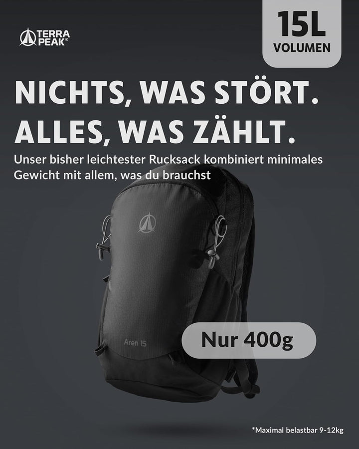 Terra Peak® Premium Wanderrucksack 15L (AREN) für Damen & Herren klein & extra leicht mit Rückenbelü