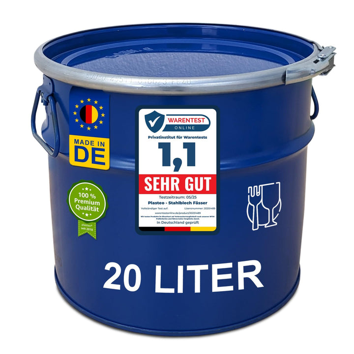 plasteo® Stahlfass 20 Liter Hobbock Deckelfass | Zyklon Staubabsaugung Geeignet | Metall Blechfass M