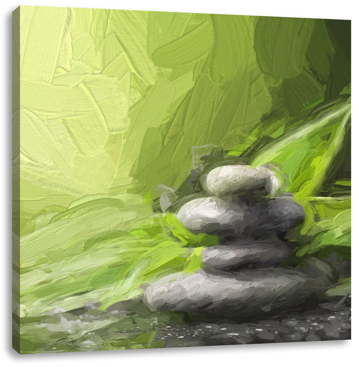 Pixxprint Zen Steinturm, Format: 70x70 auf Leinwand, XXL riesige Bilder fertig gerahmt mit Keilrahme