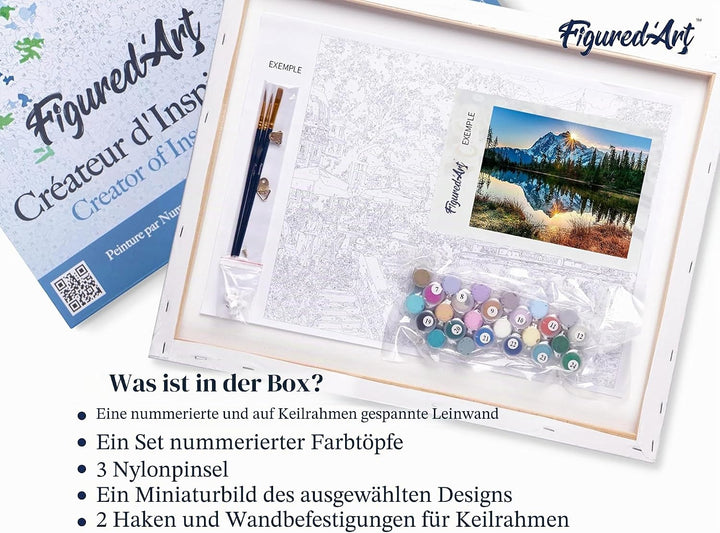 Figured'Art Malen Nach Zahlen Erwachsene Mit Rahmen See und gespiegelter Berg - Paint by Numbers Bas