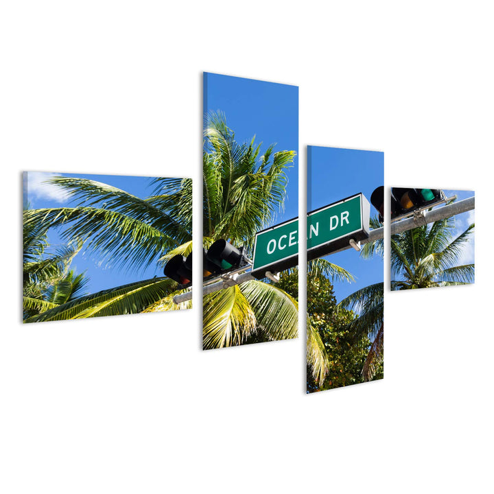 islandburner Bild Bilder auf Leinwand Ocean Drive Miami Wandbild, Poster, Leinwandbild MWU 150x80cm