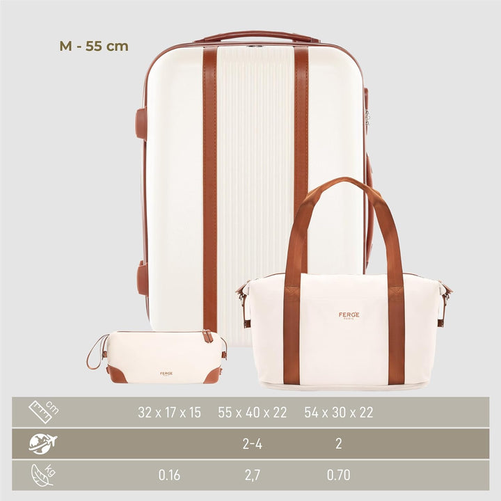 FERGÉ Handgepäck Koffer Set 3 teilig Kabinenkoffer Hartschale 55 x 40 x 22 cm + Reisetasche + Kultur