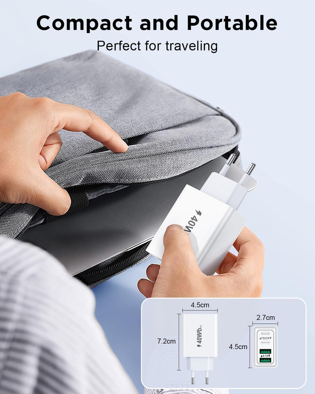 2-Pack USB C Ladegerät, 40W 4-Port Netzteil USBC Stecker Mehrfach Ladegerät mit PD+QC, Schnellladege