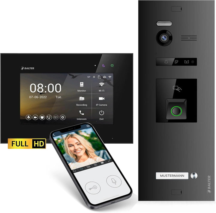 Balter EVO-HD Video Türsprechanlage mit Fingerprint, Video Türklingel, Smartphone App,1 Familienhaus