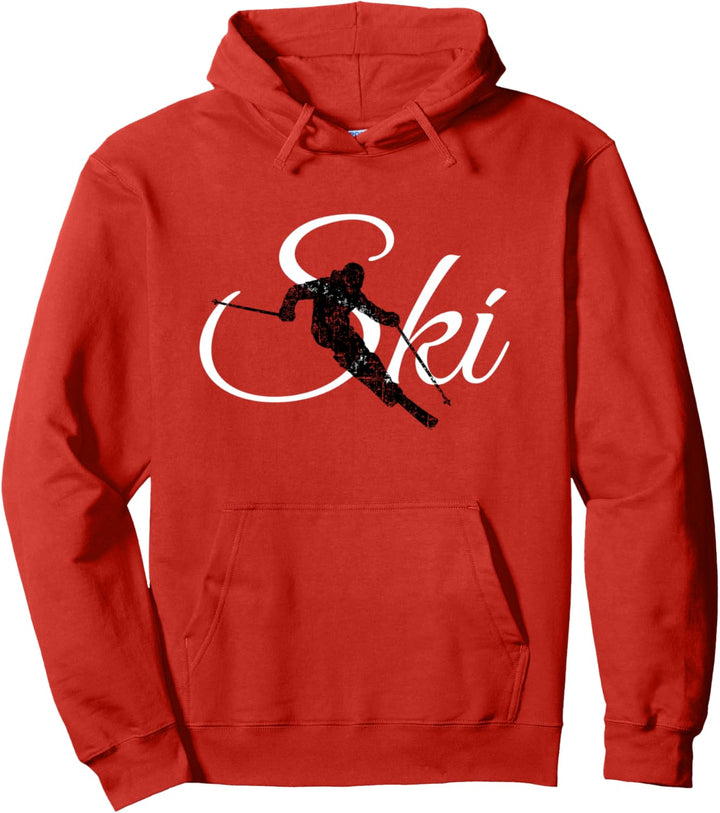 Ski (Vintage Schwarz/Weiss) Skifahren Skifahrer Pullover Hoodie