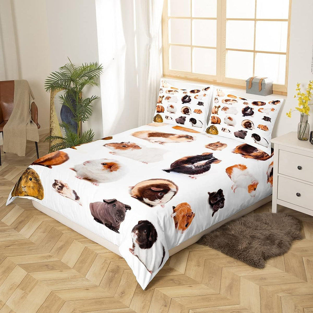 Loussiesd Nettes Meerschweinchen Betten Set Kinder 3D Cavy Muster Bettbezug Set Schönes Haustier Ged