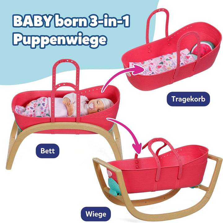 BABY born 3 in 1 Wiege Pinplay, Puppenbett, Wiege und Trage mit Pins zum Verzieren, inkl. Bettdecke