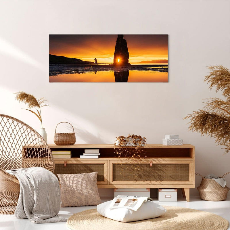 Panorama Bilder auf Leinwand 100x40cm Leinwandbild Meer Felsen Wasser Gross Wanddeko Bild Schlafzimm