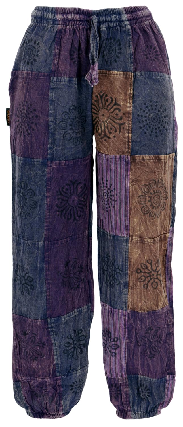 GURU SHOP Aladinhose, Patchwork, Unikat Pluderhose, Hose, Lila, Baumwolle, Size:L/XL (42)