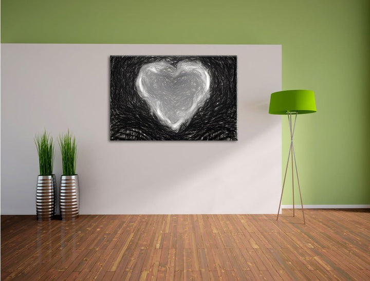 Pixxprint Herz aus Feuer als Leinwandbild/Grösse: 100x70 cm/Wandbild/Kunstdruck/fertig bespannt, 100