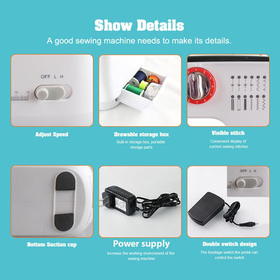 Dekaim FLSM-519 Nähmaschine, elektrische Nähmaschine für Anfänger und Kinder, 12 Stichprogramme, Fre