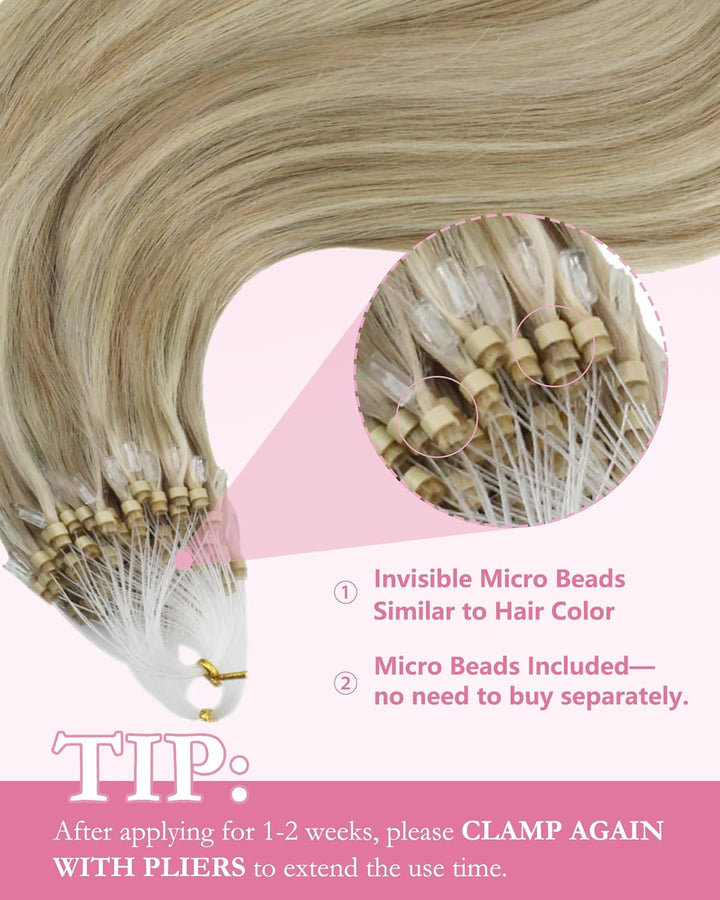 YoungSee Microring Extensions Echthaar Blond Micro Loop Extensions Echthaar 35cm Microring Extension
