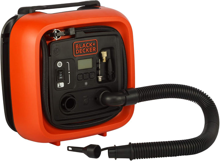 Black+Decker 11.0 Bar/12V-Kompressor/ Luftpumpe (160PSI, für Reifen, Bälle, Rollstühle, Etc., mit 2