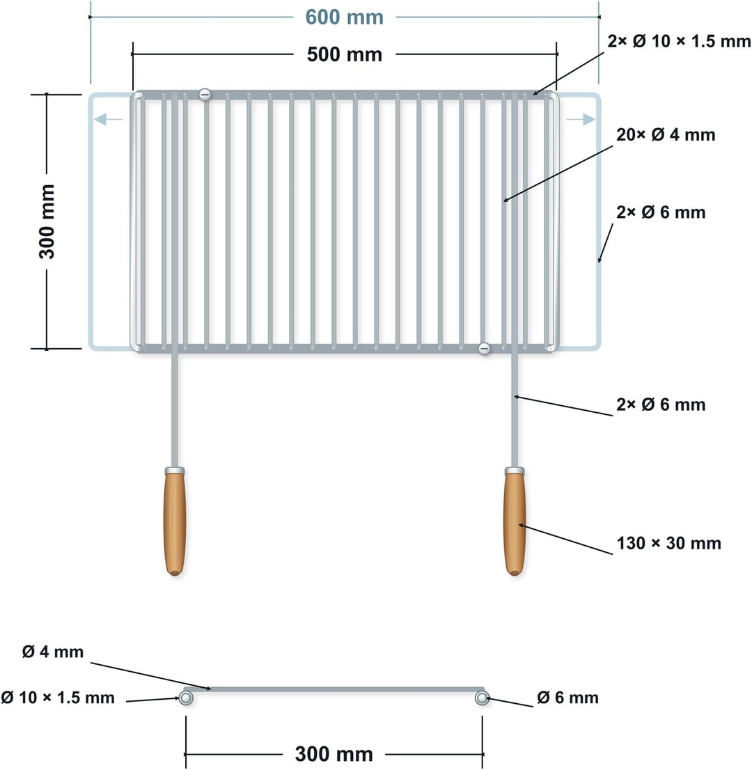 DEOS Edelstahl Grillrost Verstellbar 50-60 x 30 cm - Flexibler Rost für Kamine &amp; Feuerschale - Einst