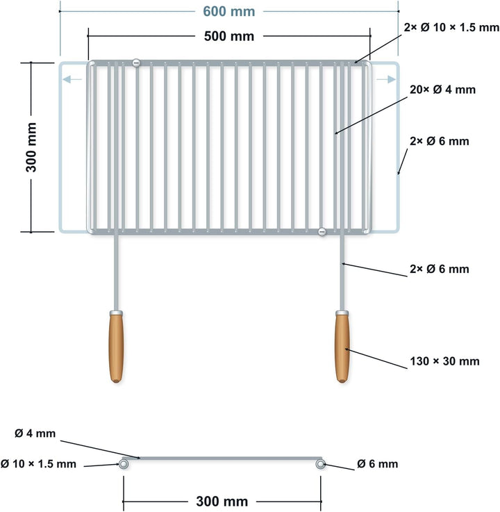 DEOS Edelstahl Grillrost Verstellbar 50-60 x 30 cm - Flexibler Rost für Kamine &amp; Feuerschale - Einst