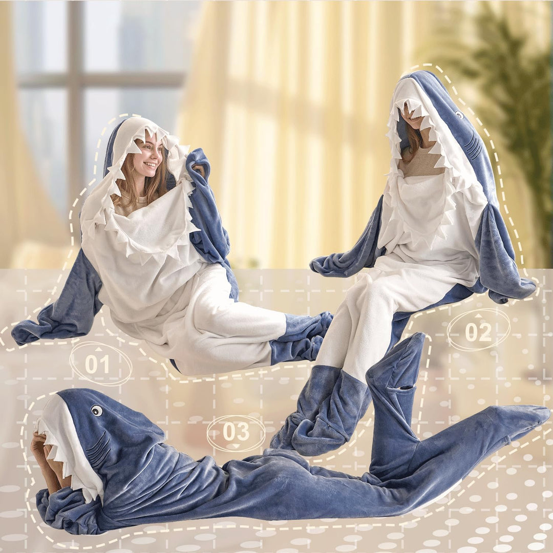 Hai Decke mit Ärmeln,Flanelldecke mit Kapuze für Cosplay-Shows,Superweicher Sofa Kuscheldecke Hai De