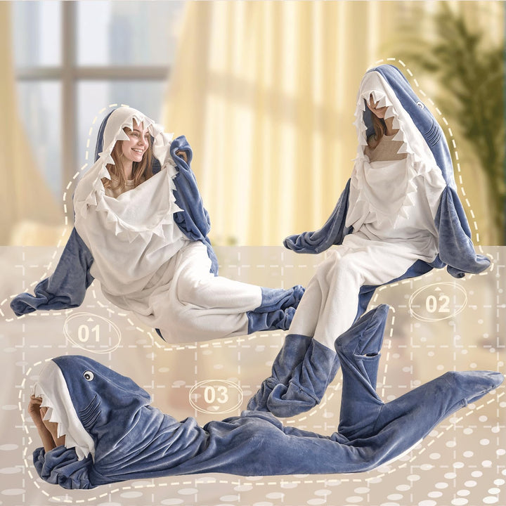 Hai Decke mit Ärmeln,Flanelldecke mit Kapuze für Cosplay-Shows,Superweicher Sofa Kuscheldecke Hai De
