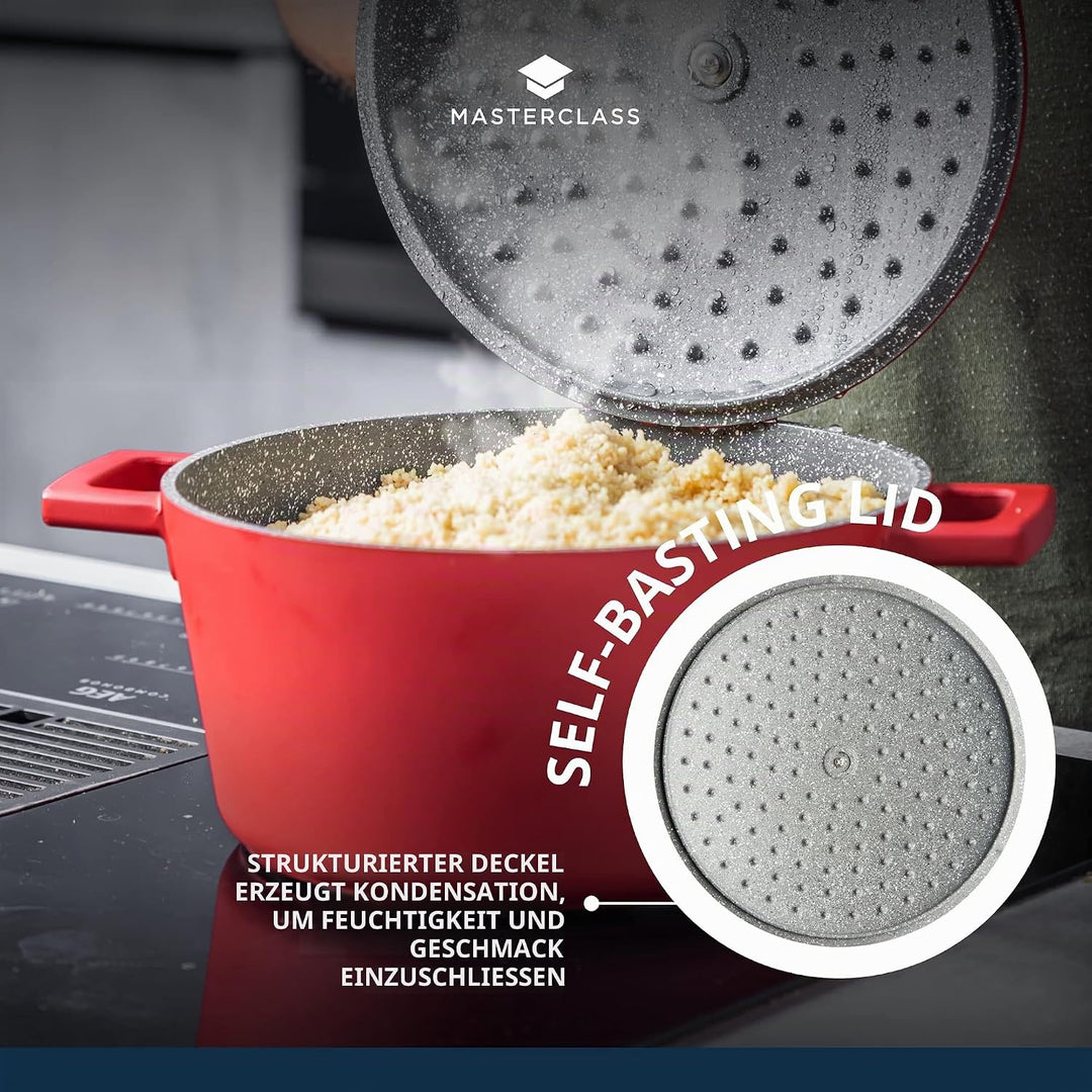 MasterClass Auflaufform mit Deckel, gross 5L/28cm, leichter Aluminiumguss, Induktionsherd und ofenfe