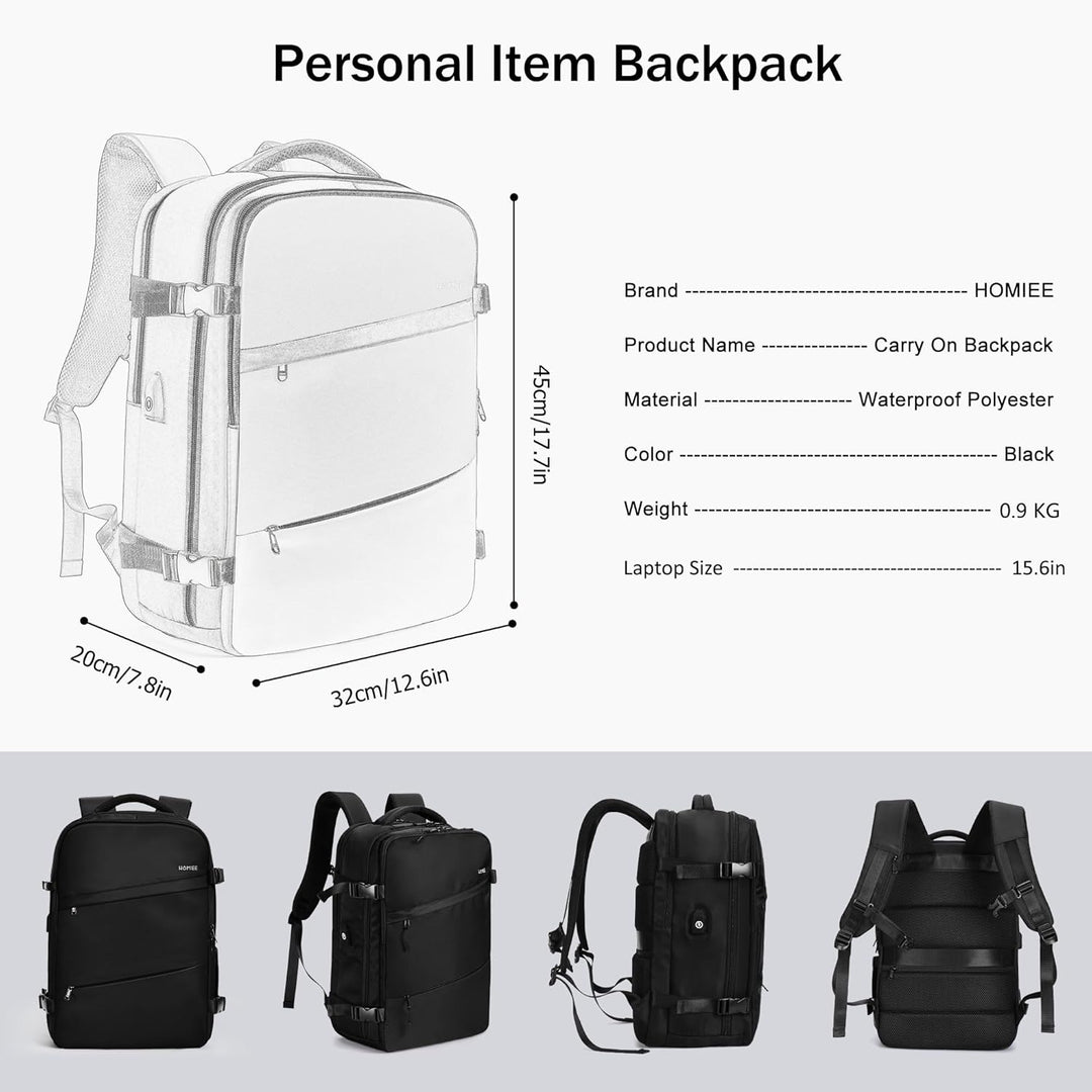 HOMIEE Reiserucksack Damen Herren Handgepäck Rucksack 40L Flugzeug Travel Backpack Reisen Casual Sch