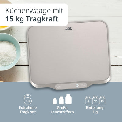 ADE Extra grosse Küchenwaage digital bis 15 kg | Wiegefläche 26x31 cm | Paketwaage