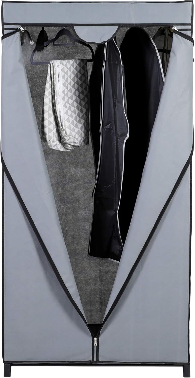 axentia Stoffschrank, ca. 75 x 150 x 50 cm, Grau-schwarz Grau / Schwarz, Grau / Schwarz