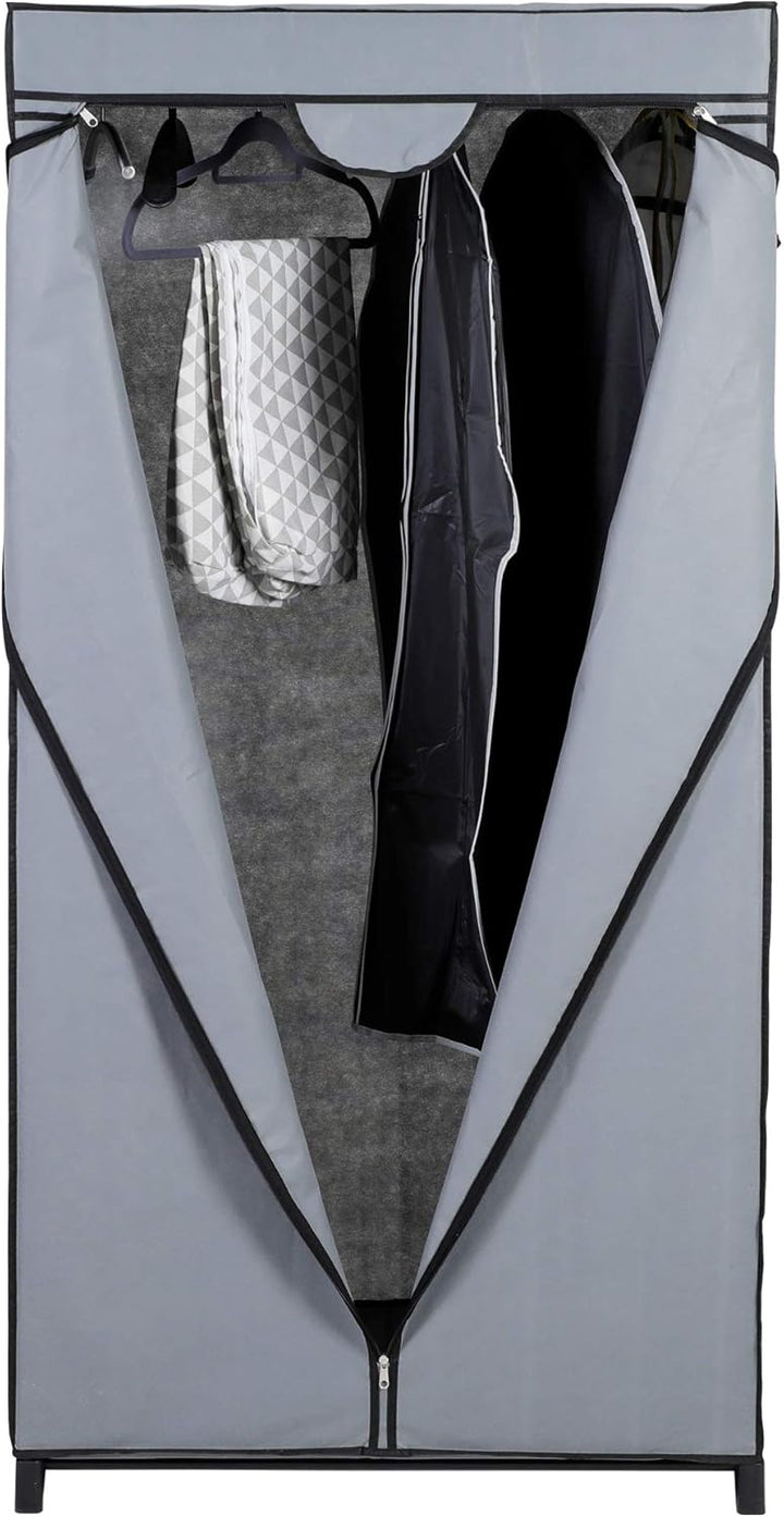 axentia Stoffschrank, ca. 75 x 150 x 50 cm, Grau-schwarz Grau / Schwarz, Grau / Schwarz
